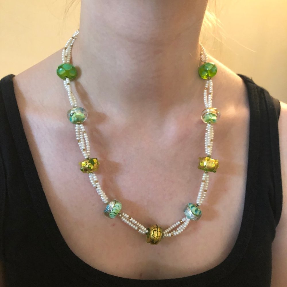 Beautiful hand blown glass and pearl necklace